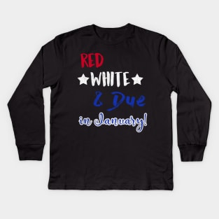 Red White and Due in January Kids Long Sleeve T-Shirt